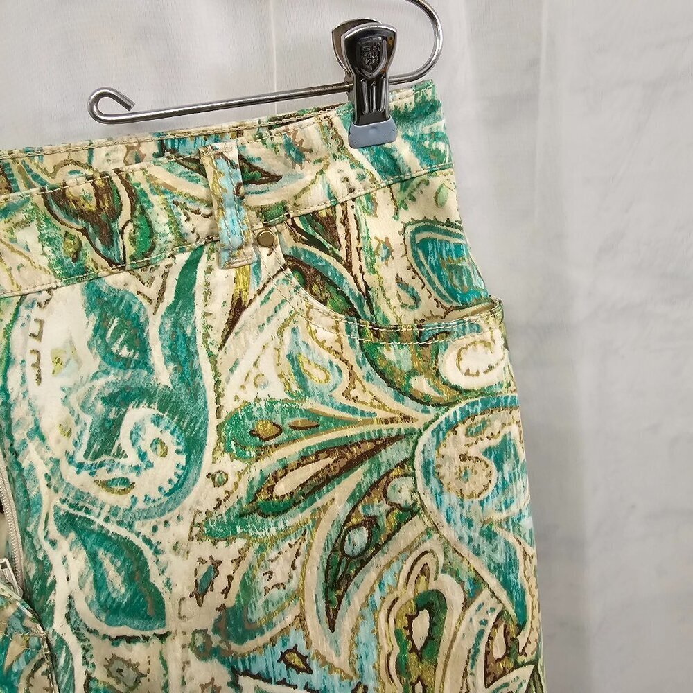 Chico's Pants Green Paisley Festival Boho Summer Grunge Crop Straight 1 (M/8) - Picture 7 of 14